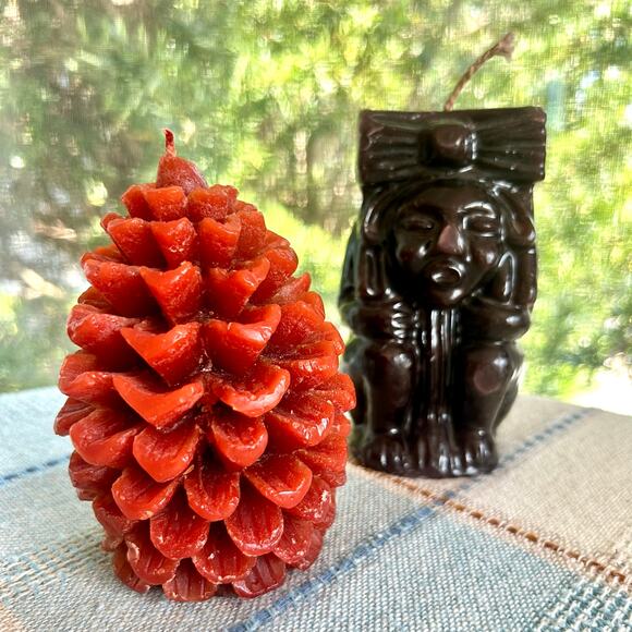 Set of 2 Vintage Novelty Candles Red Pinecone & Brown Tribal Figure Candles - Picture 4 of 15